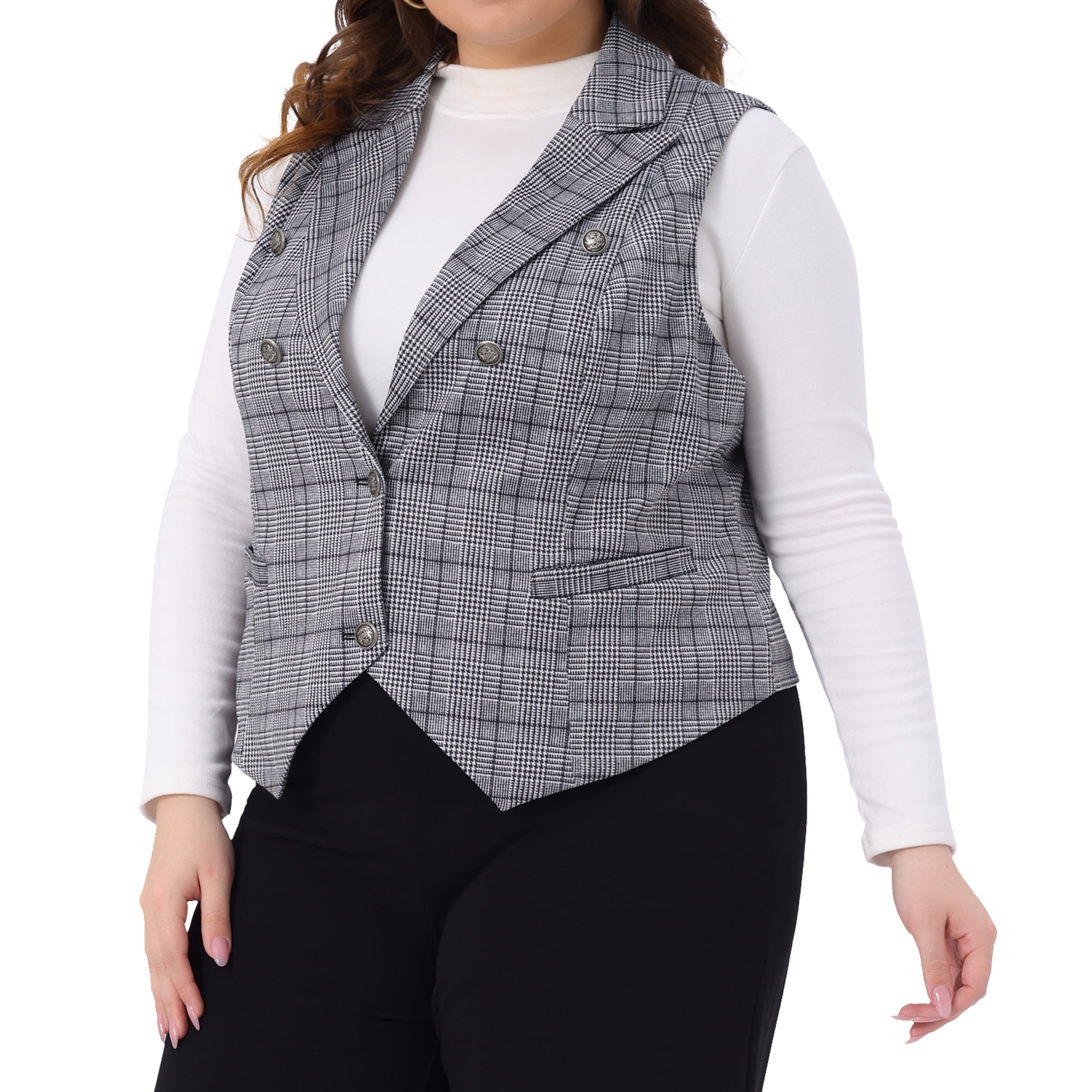 DARING DIVA Women's Plus Size Vintage Office Plaid Steampunk Checkered Vest 4X Grey