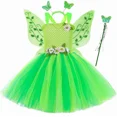 thumbnail image 2 of Vestido de tul con tutú de hada verde para niñas, para fiesta de cumpleaños infantil, disfraz de elfo de hada de las flores con alas de mariposa, vestidos de tul para niñas, 2 of 5
