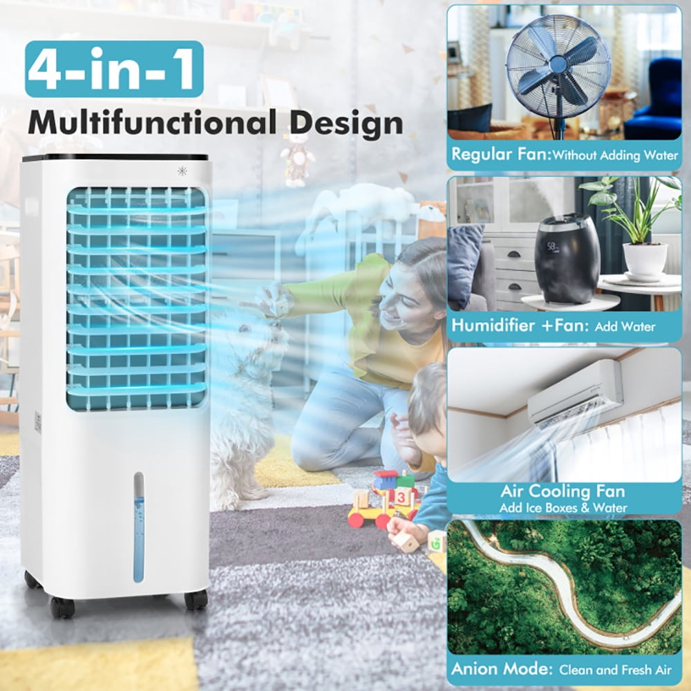 Spaco 4-in-1 Evaporative Air Cooler with 12L Water Tank and 4 Ice Boxes-White, Air Conditioners, Mist Cooling Fan, Portable Ac Units for Rooms, Bedroom, Office, RV and Camping