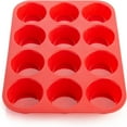 thumbnail image 4 of PEACNNG 12 Cup Silicon Muffin Tray | 12 Cavity Cup Cake Tray, Baking Pan Mold | Red, Round (3 cm Depth / 6 cm Diameter)(Red), 4 of 5