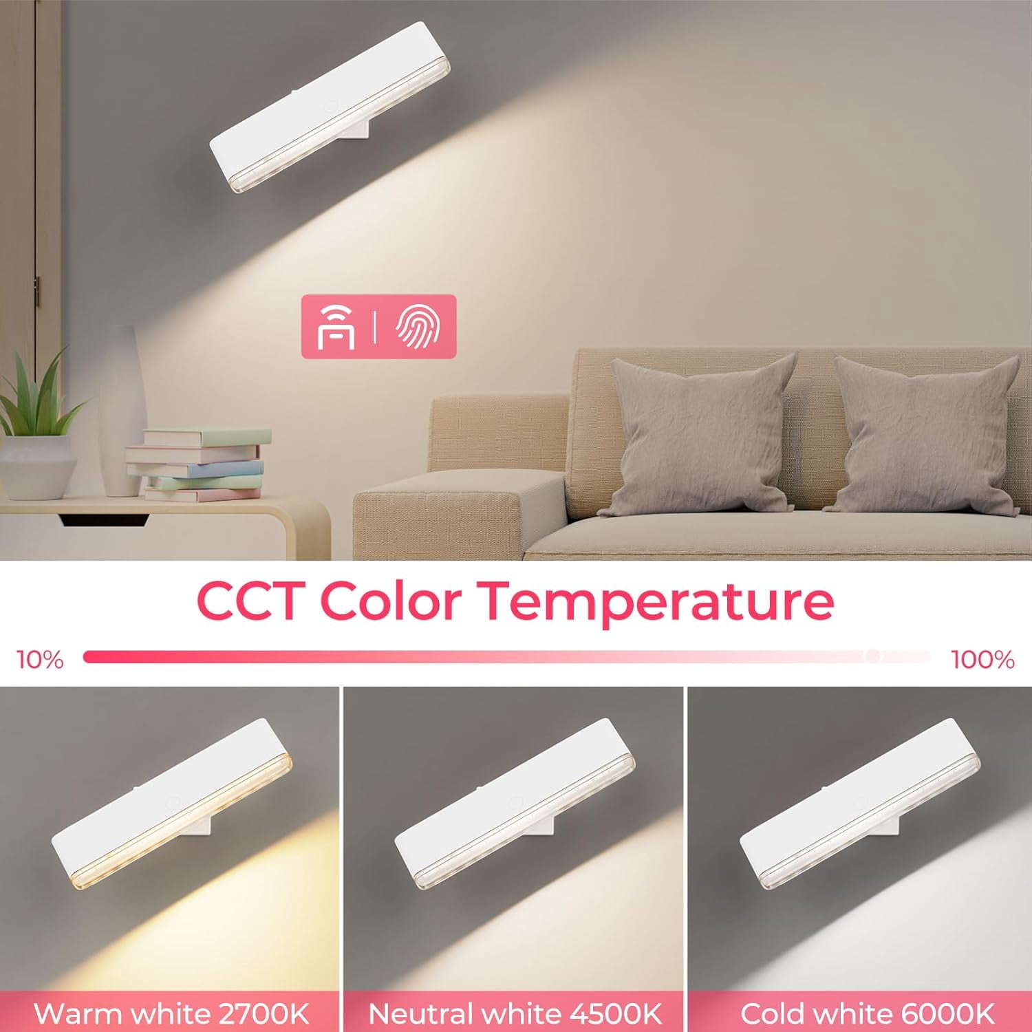 Wireless Vanity Lights for Mirror Set of 2, 4000mAh Rechargeable Stick On Makeup Light, CCT Modes & Dimmable Brightness, Cordless for Mirror Vanity Bathroom