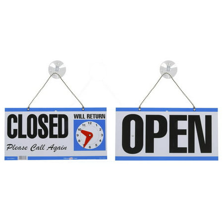 Hillman 848653 Open Closed with Clock 2 Sided Reversible Sign, Multicolored Plastic, 5-3/4x11-1/4 Inches