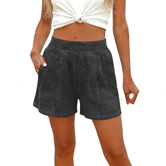 Lutiedan Shorts for Women Relaxed Fit Pull On Elastic Waisted Trendy Stretchy Jorts Pleated Wide Leg Summer Casual Shorts with Pockets