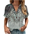 thumbnail image 3 of QLEICOM Women's Summer V Neck Leisure Short Sleeve Buttons Solid Blouses Shirts Tops Multicolor L, US Size 8, 3 of 5