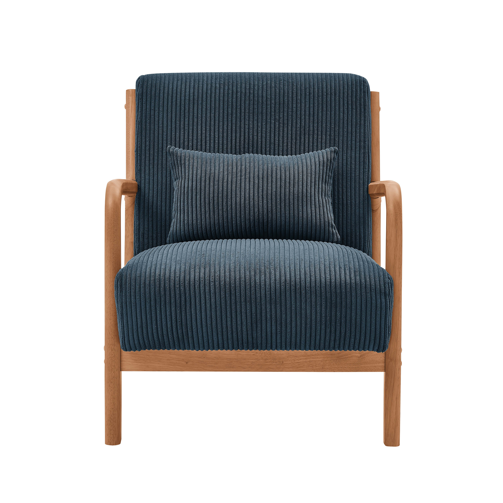 Aukfa Corduroy Mid Century Modern Accent Chair w/ Wood Frame&Pillow for Living Room, Peacock Blue
