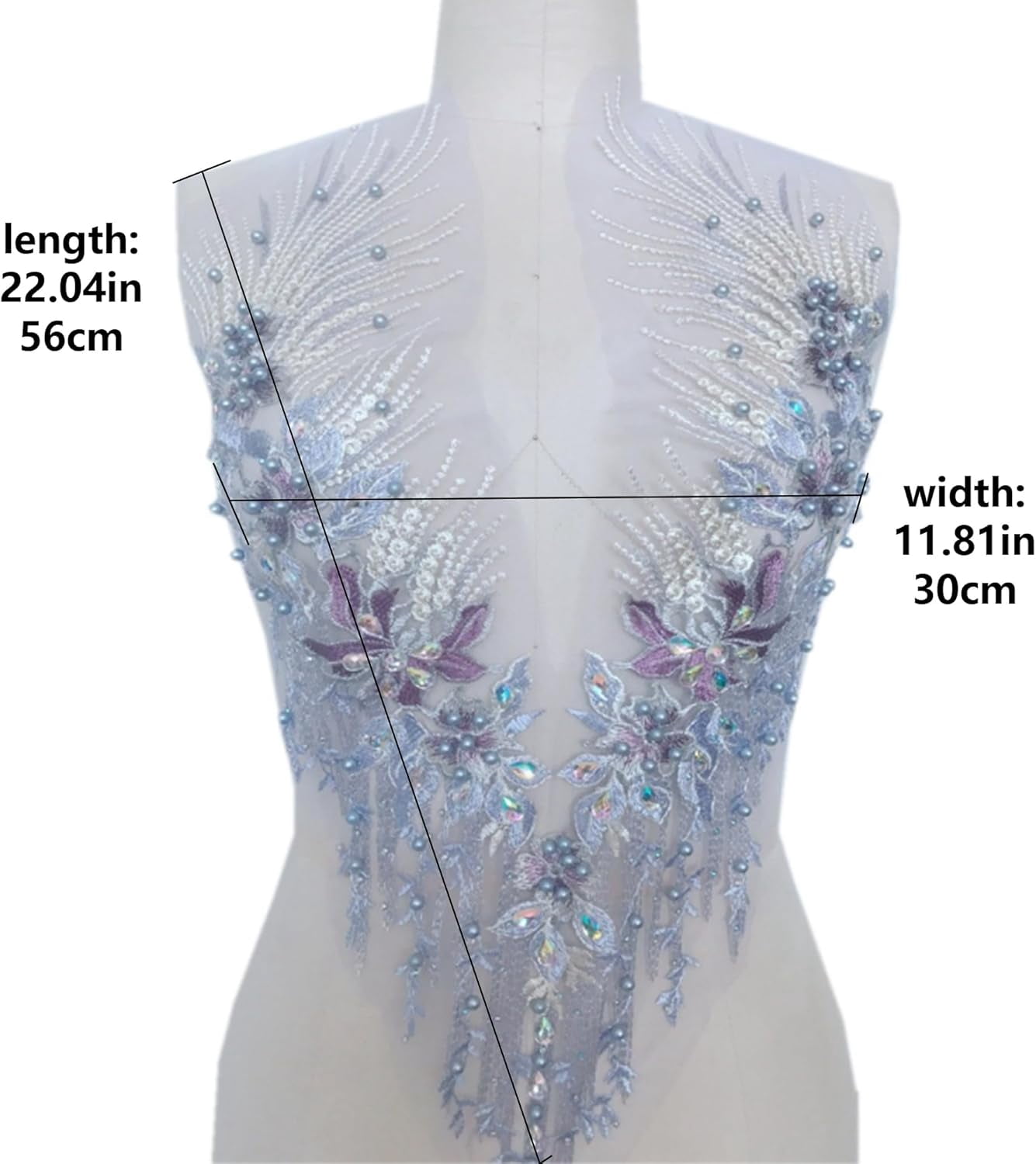 Handmade Rhinestone Applique: 3D Lace Applique Beaded Embroidered Trim - Bodice Applique, Rhinestone Fabric Patches for Sewing Clothes Wedding Bridal Dress Decorative (Lilac)