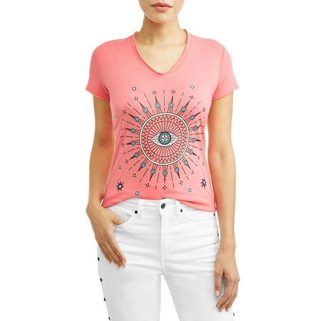 Sofia Jeans By Sofia Vergara Evil Eye Short Sleeve V-Neck Graphic T-Shirt