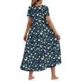 thumbnail image 6 of Viikei Womens Dresses Plus Size Clearance Sales,Women's Printed Maxi Short Sleeve Dress,Women's Flower Printing Casual Short Sleeve Crewneck Dress Casual Flowy Tiered Maxi Beach Dress Dark Blue L, 6 of 6
