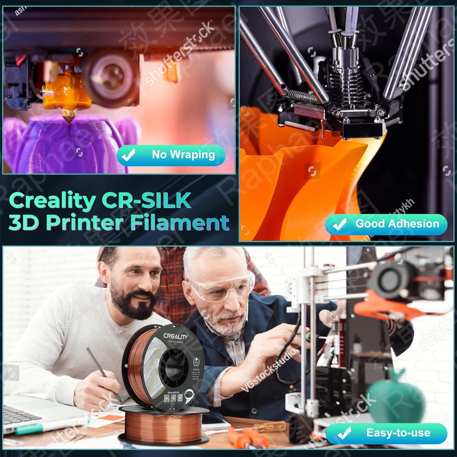 Creality Silk PLA Filament 4-Pack 1.75mm High Gloss 2.2lb Spool Clog-Free Use w Creality Ender CR Series & Most FDM Printer Red Copper 4 Unit per pack