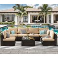 thumbnail image 2 of Grezone 7 Pieces Patio Furniture Set, All Weather Outdoor Sectional PE Rattan, Patio Conversation Sets with Cushions and Glass Coffee Table for Garden Lawn Balcony Porch Deck, Beige, 2 of 8