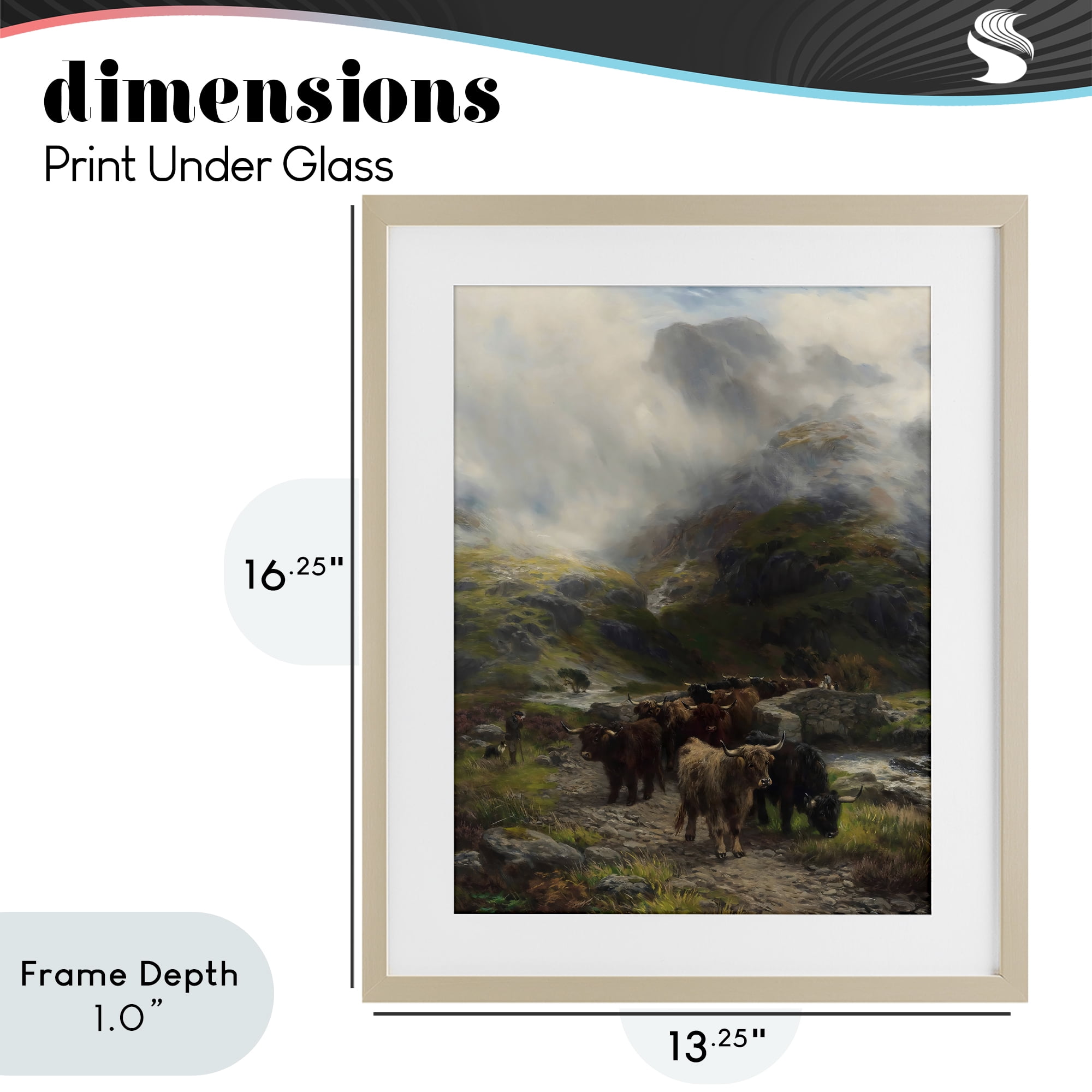 Stupell Industries Moody Highland Cows Herd Birch Framed Print Under Glass, design by Arlington Prints