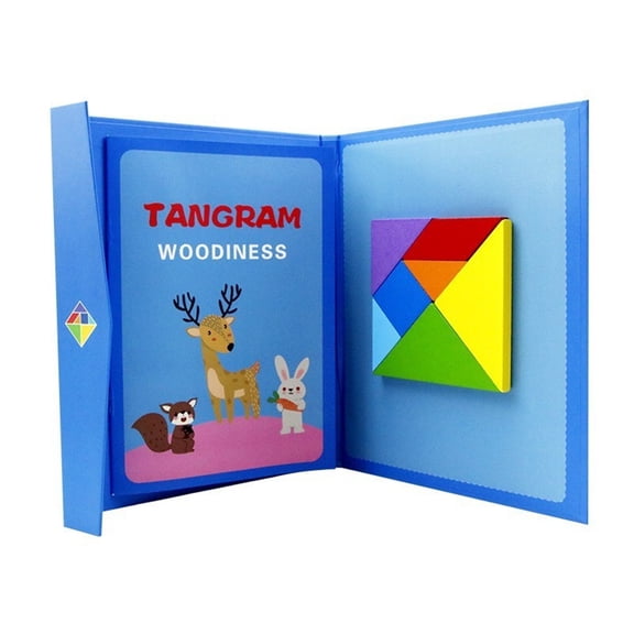 ELFINDEA Magnetic Wooden Tangram Set, learning toys for Shape Sorting, Skill Building Kit for Early Cognitive Development (Blue)