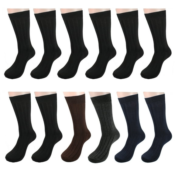 Gelante 12 Pairs Men's Cotton Fashion Casual Crew Dress Socks-Ribbed Asst Colors