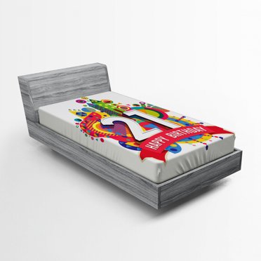 Ambesonne Colorful Fitted Sheet, Happy Birthday Image, Twin Size, Multicolor