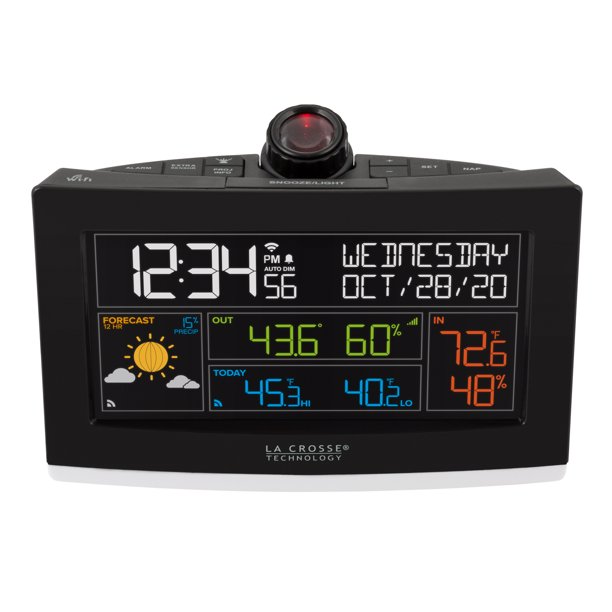 La Crosse Black Digital WiFi Projection Alarm Clock with Weather