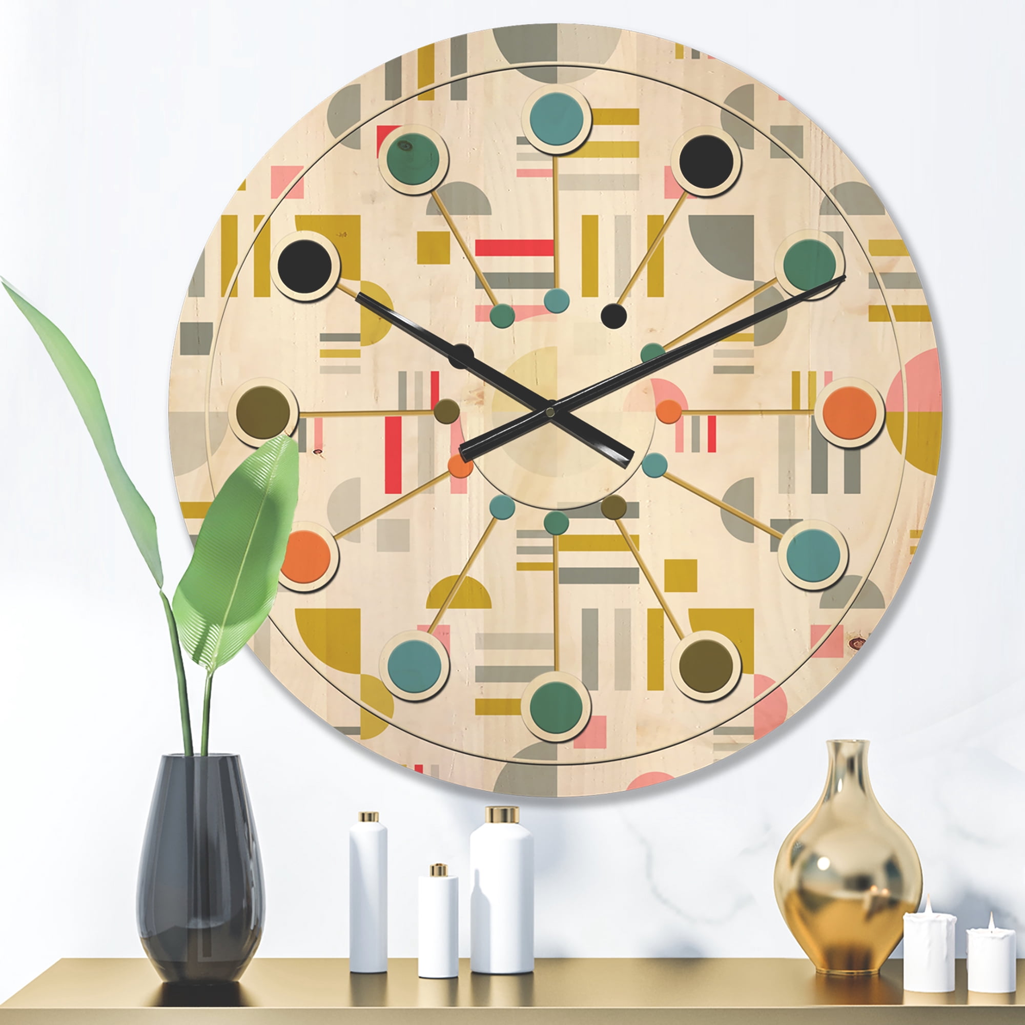 Designart 'Abstract Retro Design XVI' Mid-Century Modern Wood Wall Clock