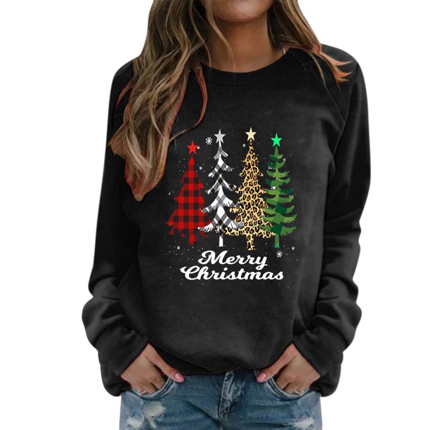 Suéter para mujer Gibobby Navidad de nieve Estampado O Cuello Rojoondo Ajuste Casual Manga larga (Negro, M)