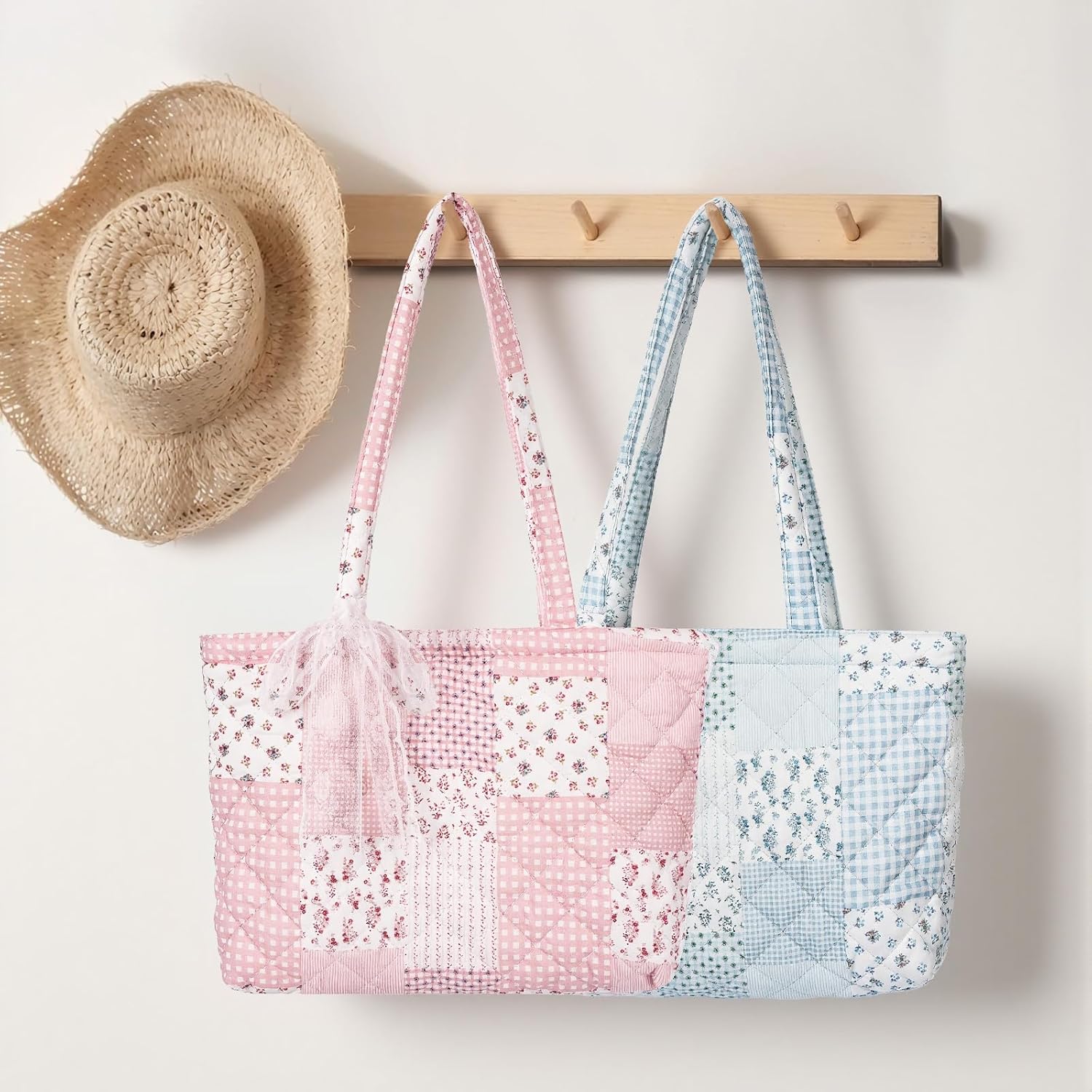 Quilted Small Tote Bag for Women, Lightweight Floral  Bag,Soft College Travel Work Bag Everyday Purse