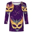thumbnail image 5 of TIMIFIS Hauts de Mardi Gras pour Femmes Grande Taille, Chemises à Manches 3/4 Décontractées Col Rond Imprimé Carnaval T-Shirts de Vacances, 5 of 5