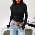 thumbnail image 2 of ATOYSOY Women's Fashion Solid Color Pullover Outwear Slim Basic Cropped Tops Casual Cotton Shirts Long Sleeve Tees Fall Winter High Neck Sweatshirts Black L, 2 of 6