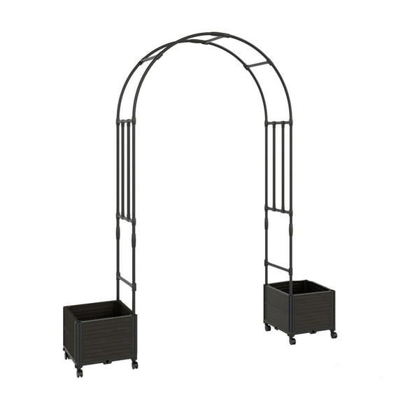 Adoolla Garden Arch Trellis with Planter Boxes & Wheels for Climbing Plant, 47.2"W x 94.5"H