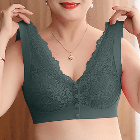 Fulorrnie Bras for Women Comfort No Underwire Supportive Bralette Front Closure Soft Cup Plunge Wirefree Bra  Green  44