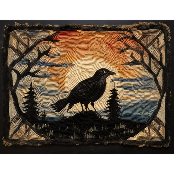 Black Raven Moon Latch Hook Rectangle Rug Kits for Adults Needle Crochet Yarn Embroidery Carpet Hook and Latch Kit Floor Mat Tapestry Christmas Home Decoration 52x38cm(4)