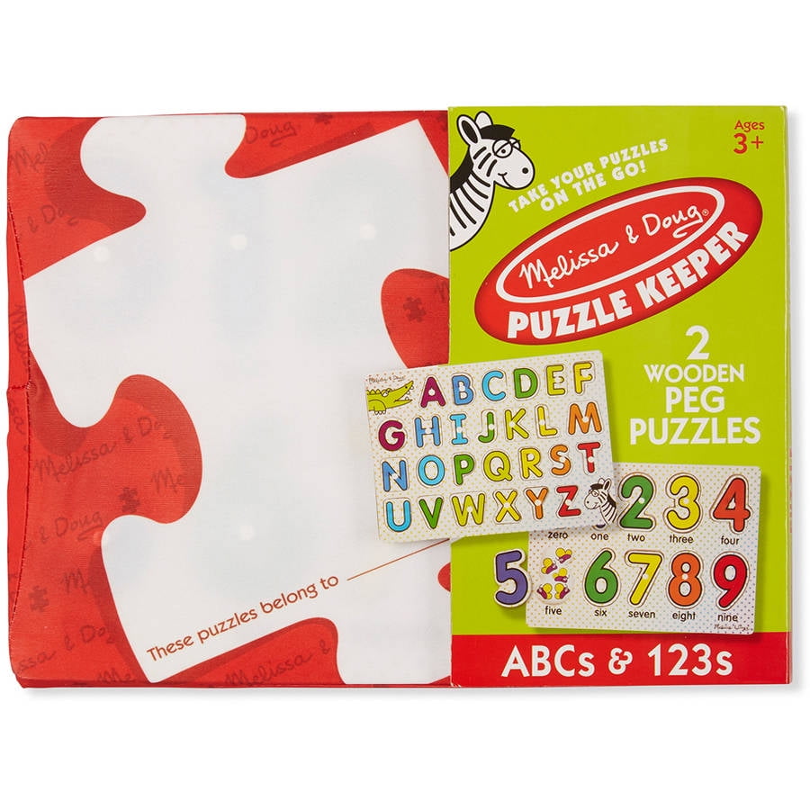 Melissa & Doug ABCs and 123s Wooden Peg Puzzles Set With Puzzle Keeper