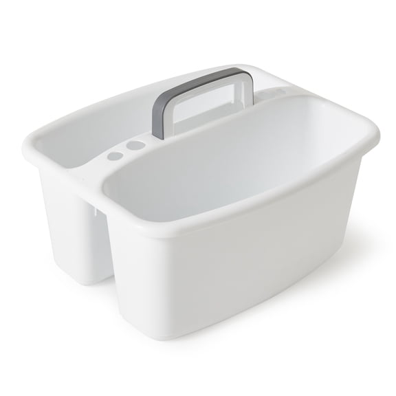 Gracious Living Large Home Divided Storage Tote Caddy, White W/Gray Carry Handle