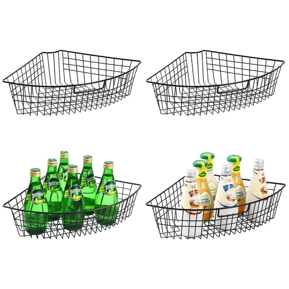 Leeden Lazy Susan Wire Storage Organizer Basket with Handle-Metal Cabinet Storage Bins -Kitchen Cabinet Organizer-1/4 Wedge Can O