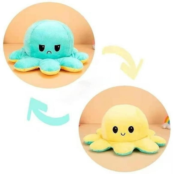 Giant Reversible Plush Toy - Soft Toy - Octopus - Yellow - 50x25cm