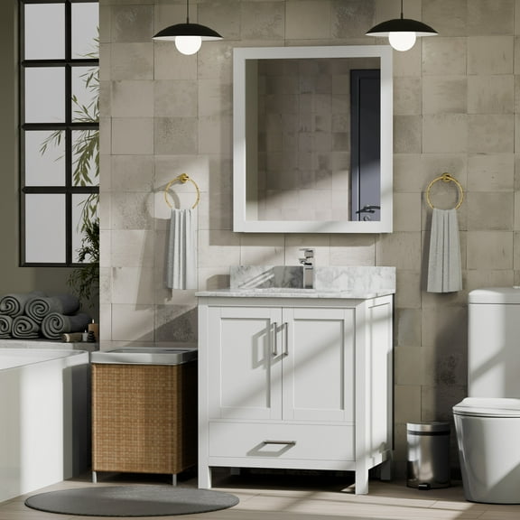 Lexora Home Jacques 30" Carrara Marble Top Single Vanity in White