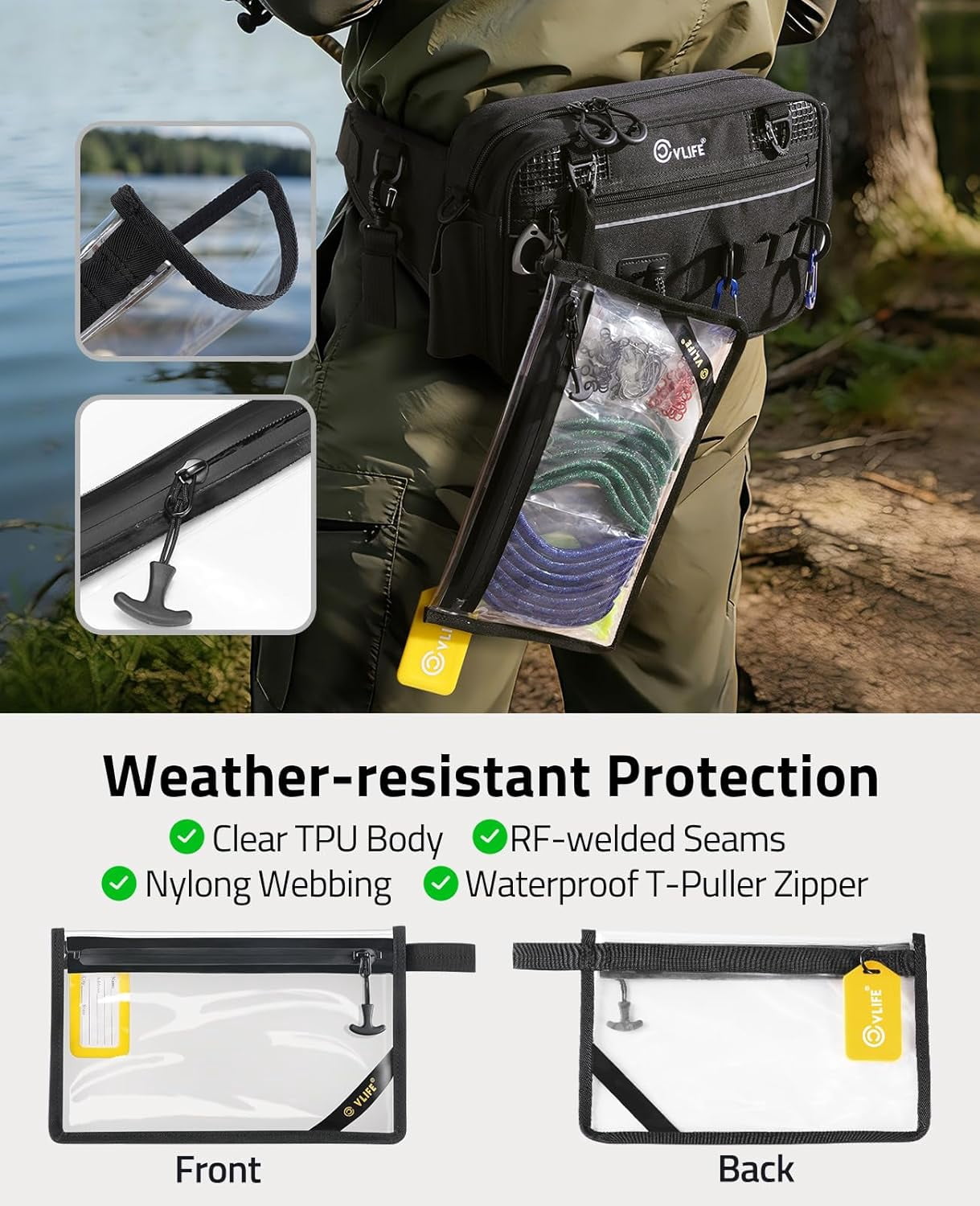 Fishing Tackle Bag Waist Pack with Rod Holder, Water Resistant Fanny Pack Includes 3600 Tackle Box, Waterproof Pouch & Carabiners