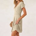 thumbnail image 4 of CIENVNSTG Womens Summer Dresses Short Sleeve Wrap V Neck A-Line Mini Dress Causal Flowy Boho Beach Vacation Sundress Khaki S, 4 of 4