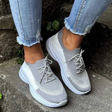 XIAQUJ Women Trainers Running Shoes Sport Walking Sneakers Lightweight Tennis Shoes Women s Fashion Sneakers Grey 7(38)
