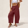 thumbnail image 4 of JGGSPWM Womens Elastic High Waisted Baggy Barrel Pants Fashion Casual Solid Color Lounge Boho Harem Trousers Pants Red L, 4 of 7