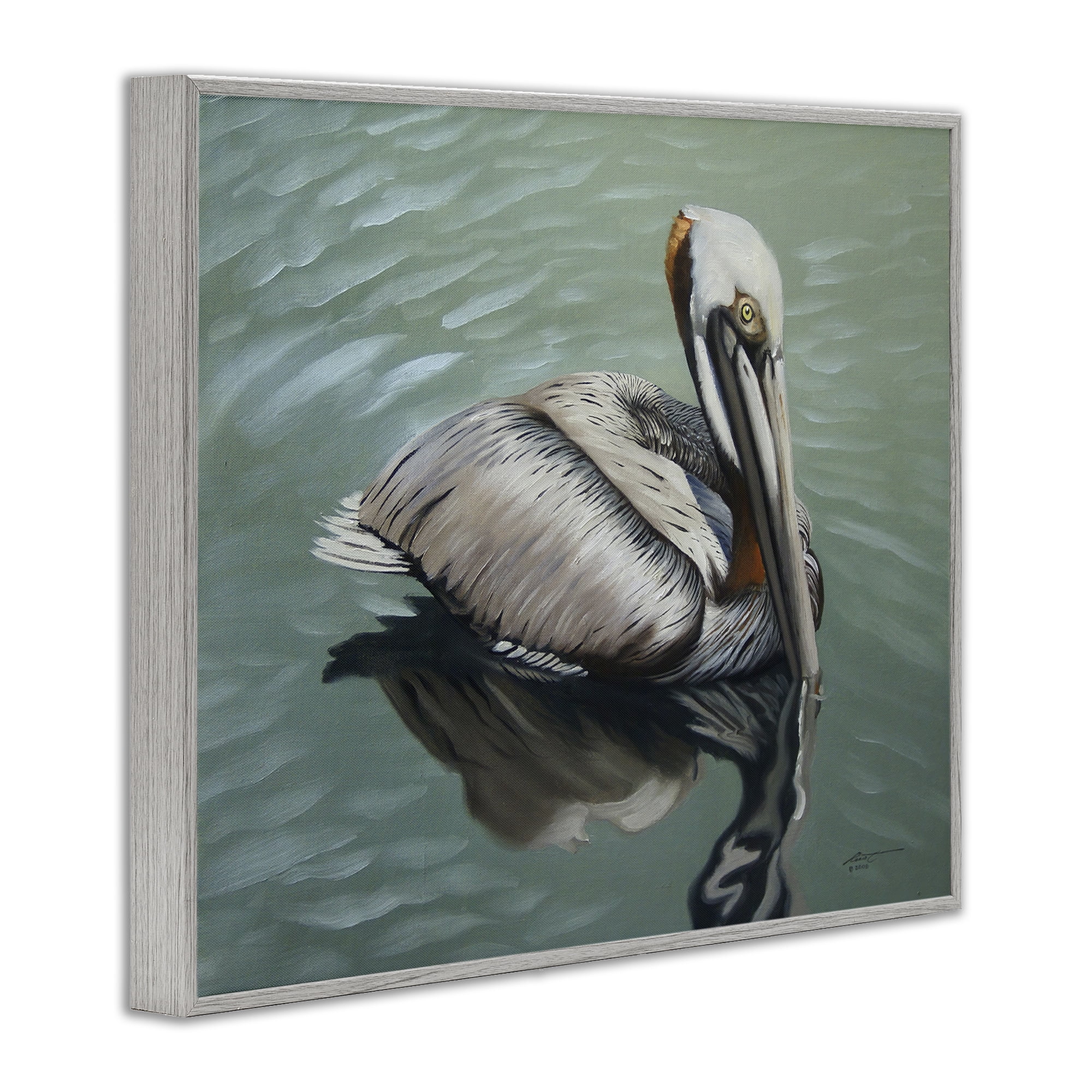 Stupell Industries Pelican Lake Reflection Animals & Insects Painting Gray Framed Art Print Wall Art, 20 x 16