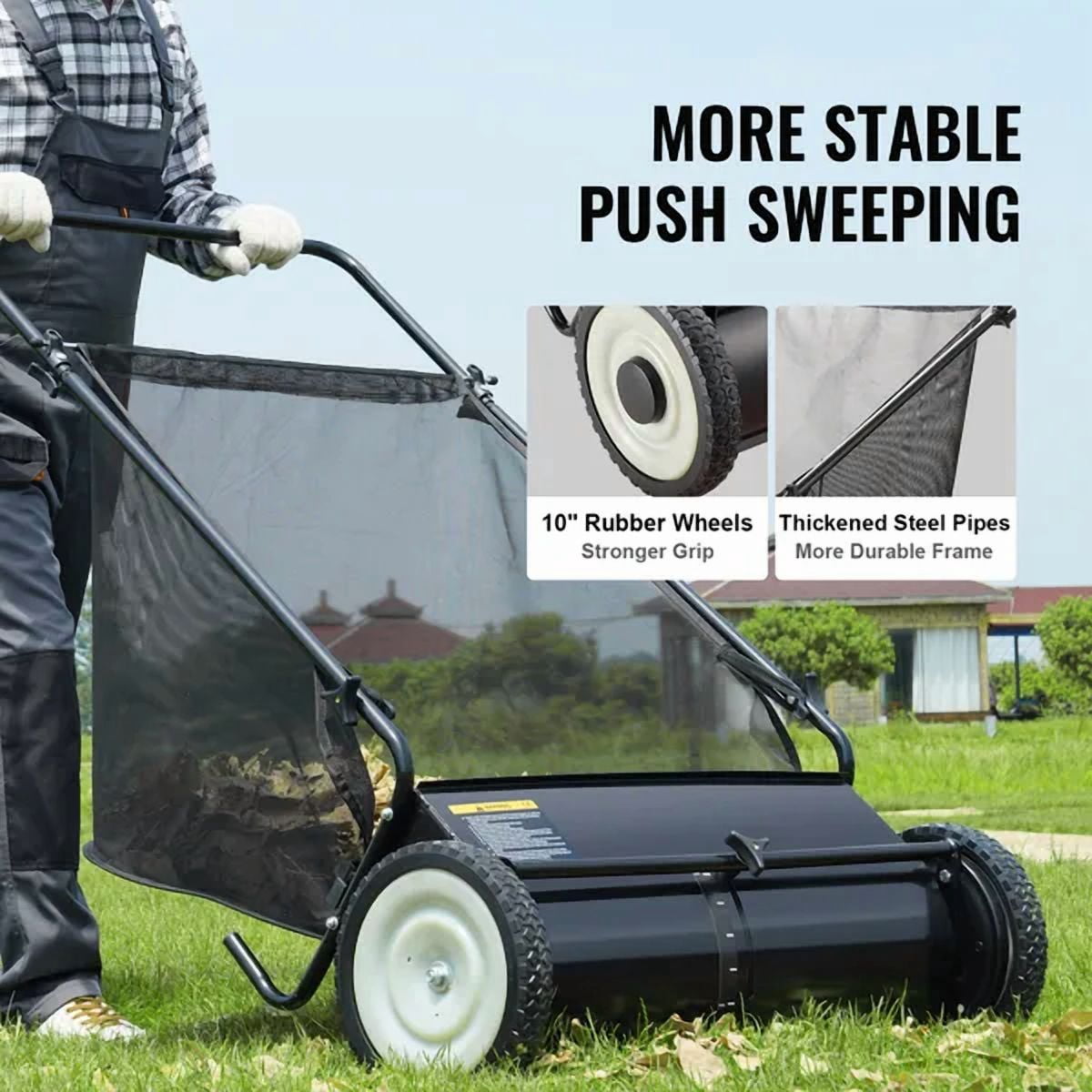 Unbranded 26" 7 Cu Ft Push Lawn Sweepers with 4 Brushes, Strong Rubber Wheels, Sturdy Steel Construction