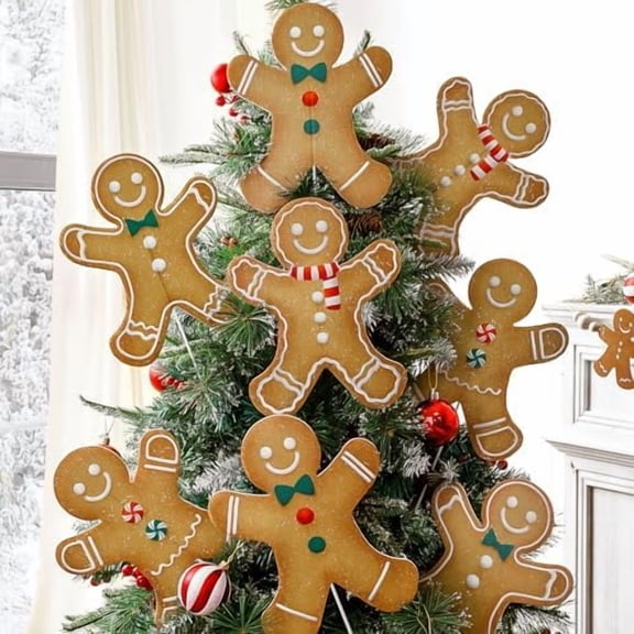 Christmas Decorations Indoor: 8pcs Large Gingerbread Man Christmas Tree Picks, Cute Rustic Gingerbread Boy Girl Picks Ornaments for Xmas Tree Topper Home School Office Winter Vase Décor