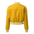 thumbnail image 5 of LEKODE Women Long Sleeve Button Down Cropped Faux Leather Varsity Baseball Bomber Jacket Casual Biker Motorcycle Coat with Pockets Streetwear Yellow M, 5 of 5