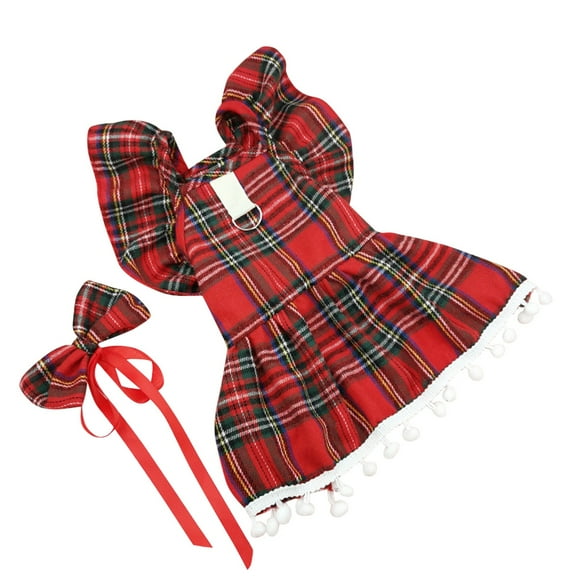 LLDYYDS Plaid Christmas Dog Dress with Big Bowtie Classic Puppy Clothes Holiday New Year Dog Outfit Pet