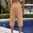 thumbnail image 6 of Summer Linen Capris Pants Men Drawstring Elastic Waist Breathable Beach Vacation Shorts Fathers Day Gift, 6 of 8