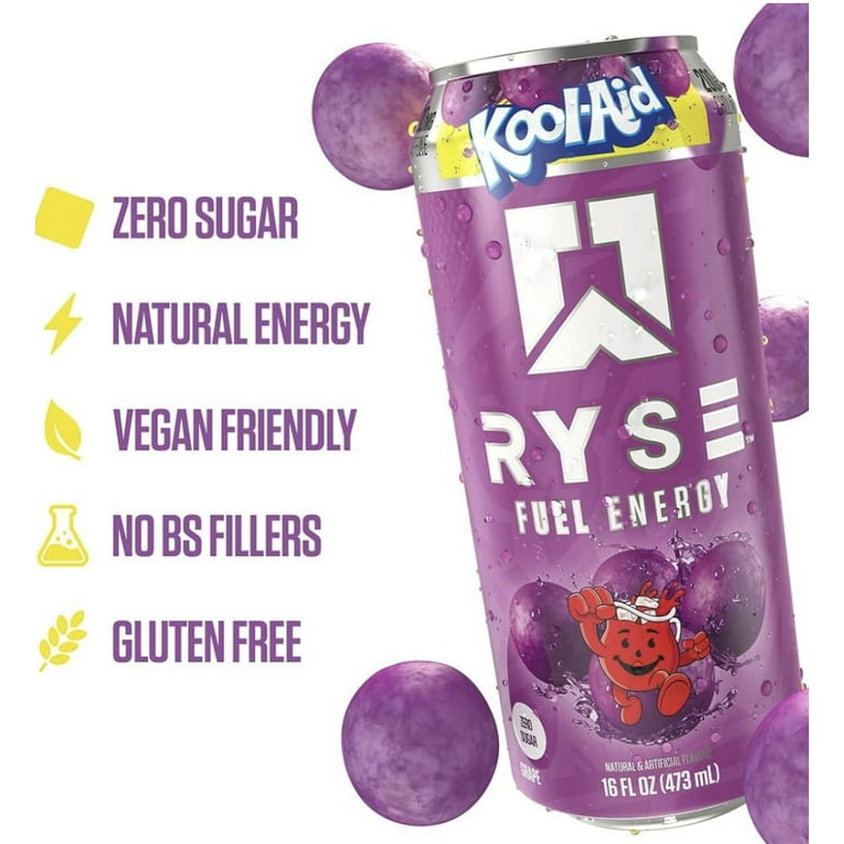RYSE Energy Kool Aid Grape Energy Drink, 16oz Can, Sugar Free
