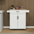thumbnail image 2 of Kitchen Cart Versatile White Kitchen Island with Adjustable Storage towel rack & seasoning rack rubber wood table top-White, 2 of 14