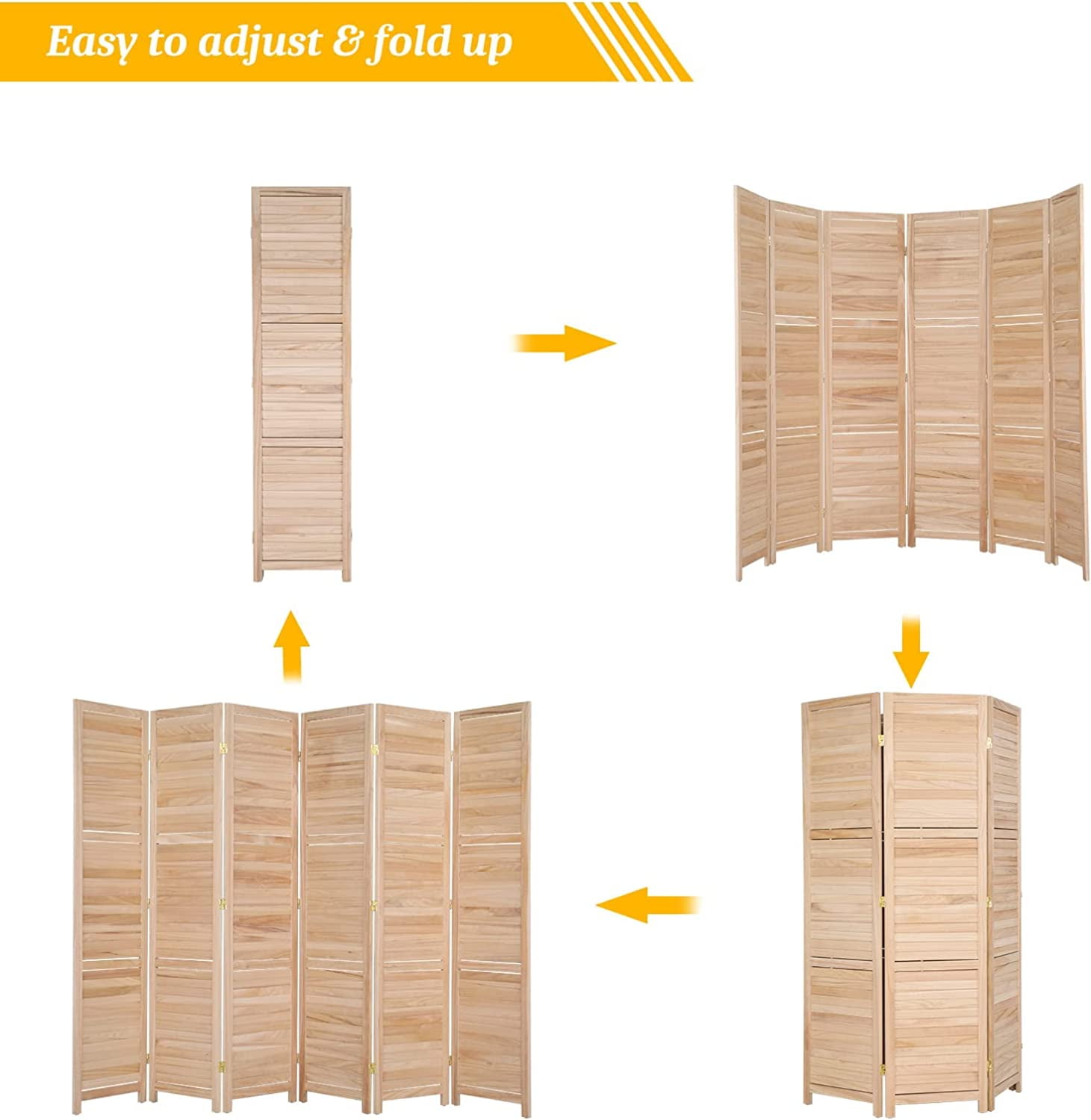 Bonnlo Wood Room Divider Privacy Screen, 5.9 Ft Tall Folding Partition Wall Divider, Freestanding Space Separator