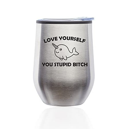 

Stemless Wine Tumbler Coffee Travel Mug Glass with Lid Love Yourself Self Care Motivational Inspirational Funny Best Friend (Silver)