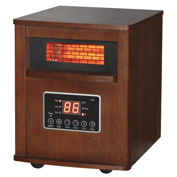 Comfort Glow Portable Electric Cabinet Forced-Air Infrared Quartz Heater, 1,500/750/ECO, 5,120 BTUs, 6 Elements, LED Display, Remote, 6-Ft. Cord