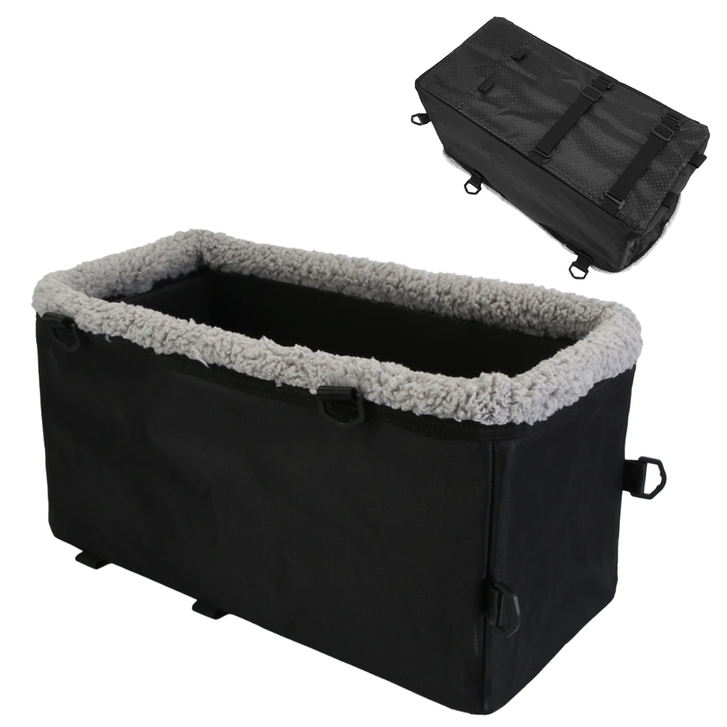 1Pc Small Dog Car Cotton Velvet Seat W/ Harness Side Pocket For Dogs Cats Up To 9LBS, Center Console Pet Booster Cushion Travel Car Seat