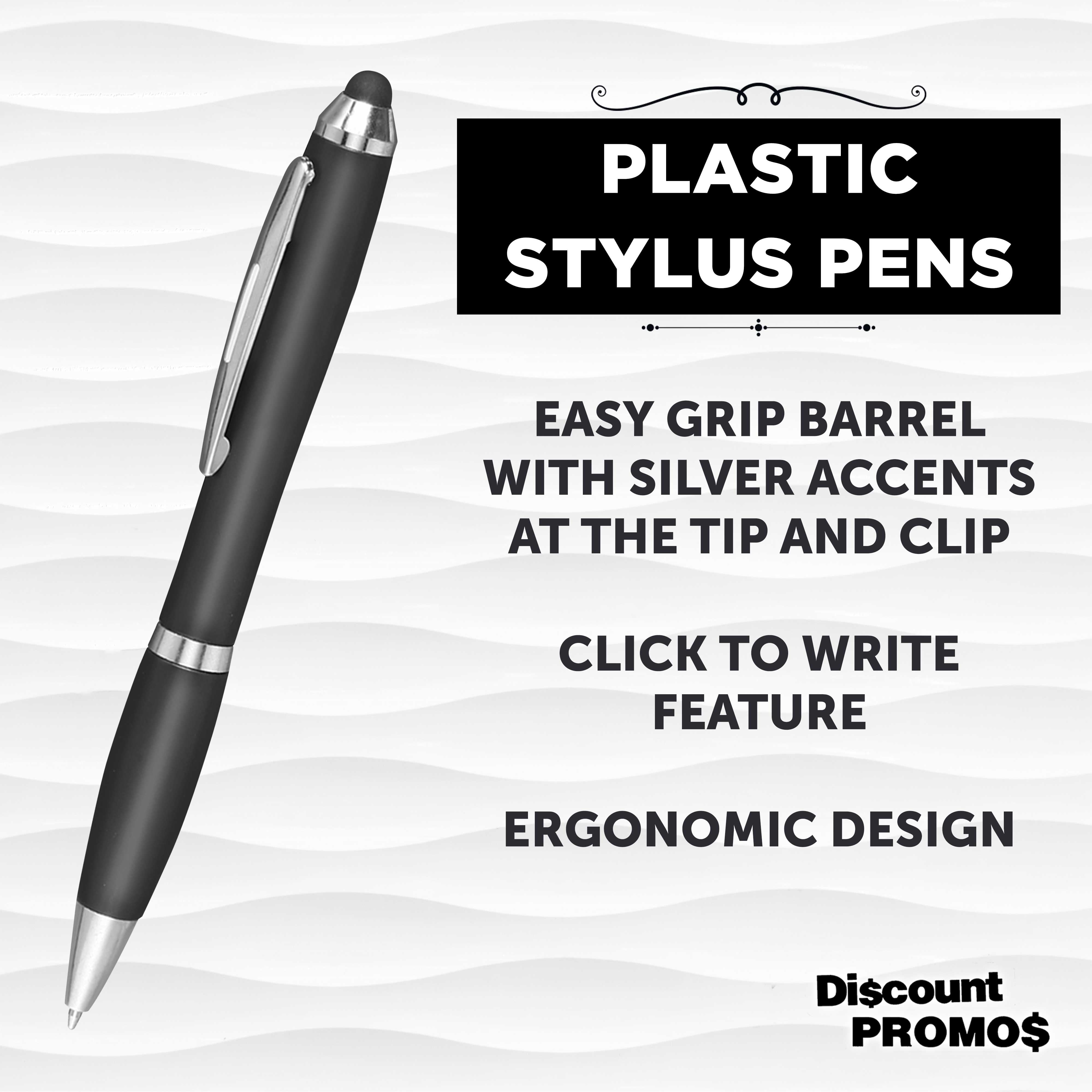 Plastic Stylus Pens Set of 10, Bulk Pack - Black Ink, Great for Office, School, Business, Tradeshows, Events - Black