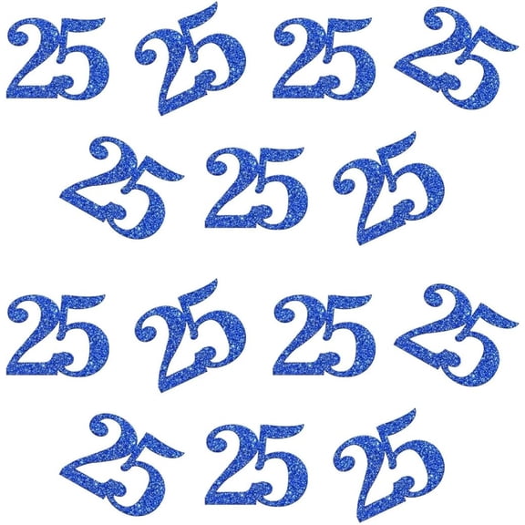 Double Side Blue Glitter Paper Numbrer 25 Confetti 25 Paper Scatter Table Confetti for 25th Birthday Party 25th Anniversary Party Decoration, 100pcs